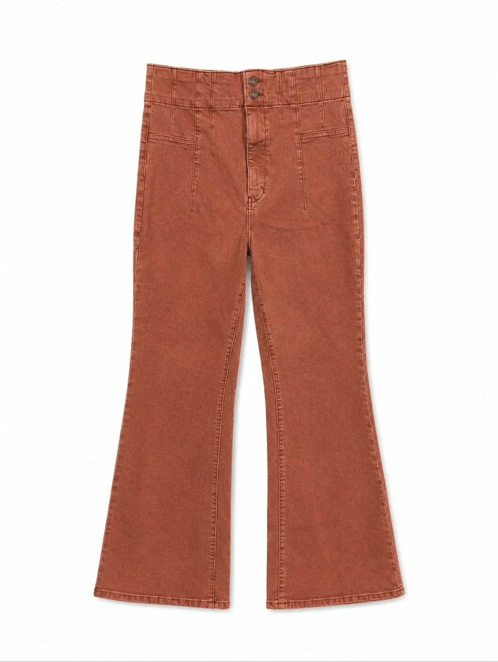 Free People We The Free Jayde High Rise Flare Jeans Rust Brown Size 32 NWT